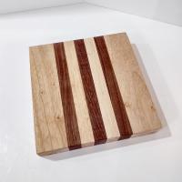 Vintage Wooden Ulu Chopping Bowl and Cutting Board, Birch and Walnut Wood Inlay 8 Inch Board