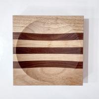 Vintage Wooden Ulu Chopping Bowl and Cutting Board, Birch and Walnut Wood Inlay 8 Inch Board