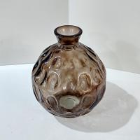 Vintage San Miguel Amber Brown Round Globe Thumbprint Recycled Glass Vase