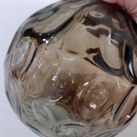 Vintage San Miguel Amber Brown Round Globe Thumbprint Recycled Glass Vase