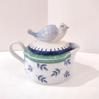 Vintage Villeroy and Boch Switch 3 Country Collection Gravy Pitcher with Blue Bird Lid, German Porcelain Gravy Boat