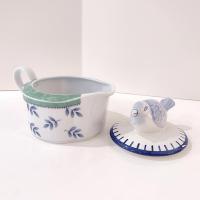 Vintage Villeroy and Boch Switch 3 Country Collection Gravy Pitcher with Blue Bird Lid, German Porcelain Gravy Boat