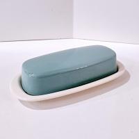 Vintage Homer Laughlin Vista Orbit Turquoise Aqua Blue Covered Butter Dish, Retro 1960's MCM Dinnerware