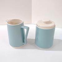 Vintage Homer Laughlin Vista Orbit Aqua Turquoise Blue Creamer and Covered Sugar Bowl Set