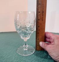 Vintage Hand Cut Crystal Wine Glasses with Star and Pinwheel Design, Set of Seven, Lead Crystal Water Goblets