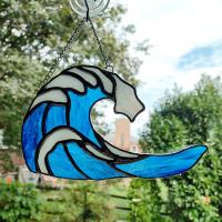 Stained Glass Ocean Wave Suncatcher, Beach Window Decoration