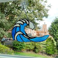 Stained Glass Ocean Wave Suncatcher, Beach Window Decoration