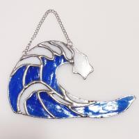 Stained Glass Ocean Wave Suncatcher, Beach Window Decoration