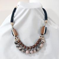 Vintage Wooden Beaded, Rope, and Gold Toned Brown Black Tan Chico's Statement Necklace