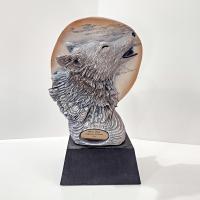 Vintage Rick Cain Moon Walk Two Sided Wolf Sculpture, 1993 Limited Edition Animal Figurine 1475/2000