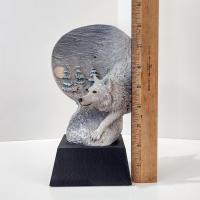 Vintage Rick Cain Moon Walk Two Sided Wolf Sculpture, 1993 Limited Edition Animal Figurine 1475/2000