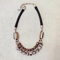 Vintage Wooden Beaded, Rope, and Gold Toned Brown Black Tan Chico's Statement Necklace