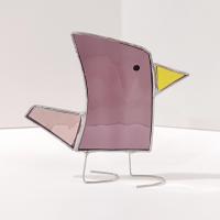 Stained Glass Standing Bird, Funky Amber Purple and Pink Glass Bird Suncatcher, Bird Lover Gift, Windowsill Sitter
