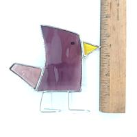 Stained Glass Standing Bird, Funky Amber Purple and Pink Glass Bird Suncatcher, Bird Lover Gift, Windowsill Sitter
