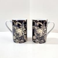 Vintage Hallmark White Rose Coffee Tea Ceramic Mugs, Set of Two