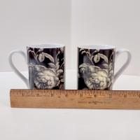 Vintage Hallmark White Rose Coffee Tea Ceramic Mugs, Set of Two