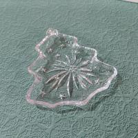 Vintage Clear Glass Christmas Tree Trinket Candy Sauce Dish, Poinsettia Leaf and Stars Christmas Tree Shaped Dish