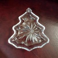 Vintage Clear Glass Christmas Tree Trinket Candy Sauce Dish, Poinsettia Leaf and Stars Christmas Tree Shaped Dish