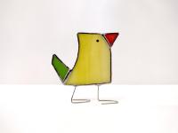 Stained Glass Standing Bird, Funky Glass Bird, Yellow and Green Bird Suncatcher, Windowsill Free Standing Bird