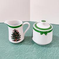Vintage Yule Tide Ceramic Cream and Sugar Set, Georges Briard Christmas Holiday Dinnerware