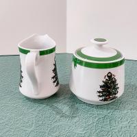 Vintage Yule Tide Ceramic Cream and Sugar Set, Georges Briard Christmas Holiday Dinnerware