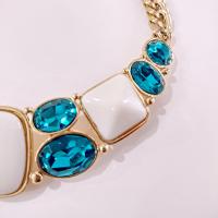 Vintage Yves Saint Laurent Crescent Moon Necklace, YSL Aqua Blue Jewel and White Resin Cabochons with Gold Tone Wheat Link Chain