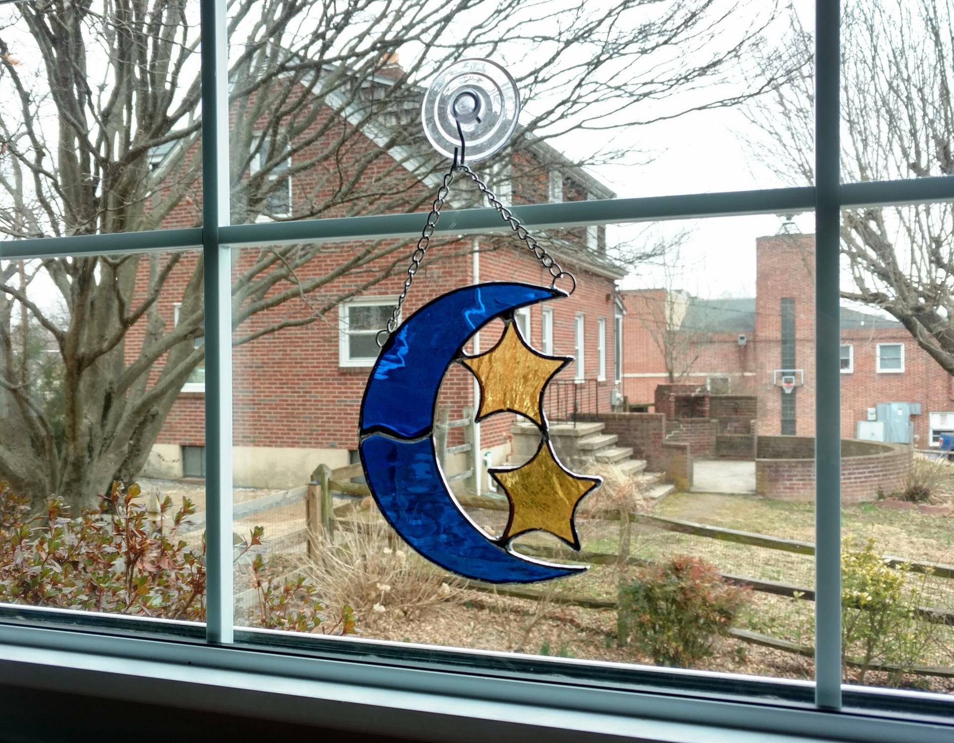 Moon and Stars Stained Glass Suncatcher