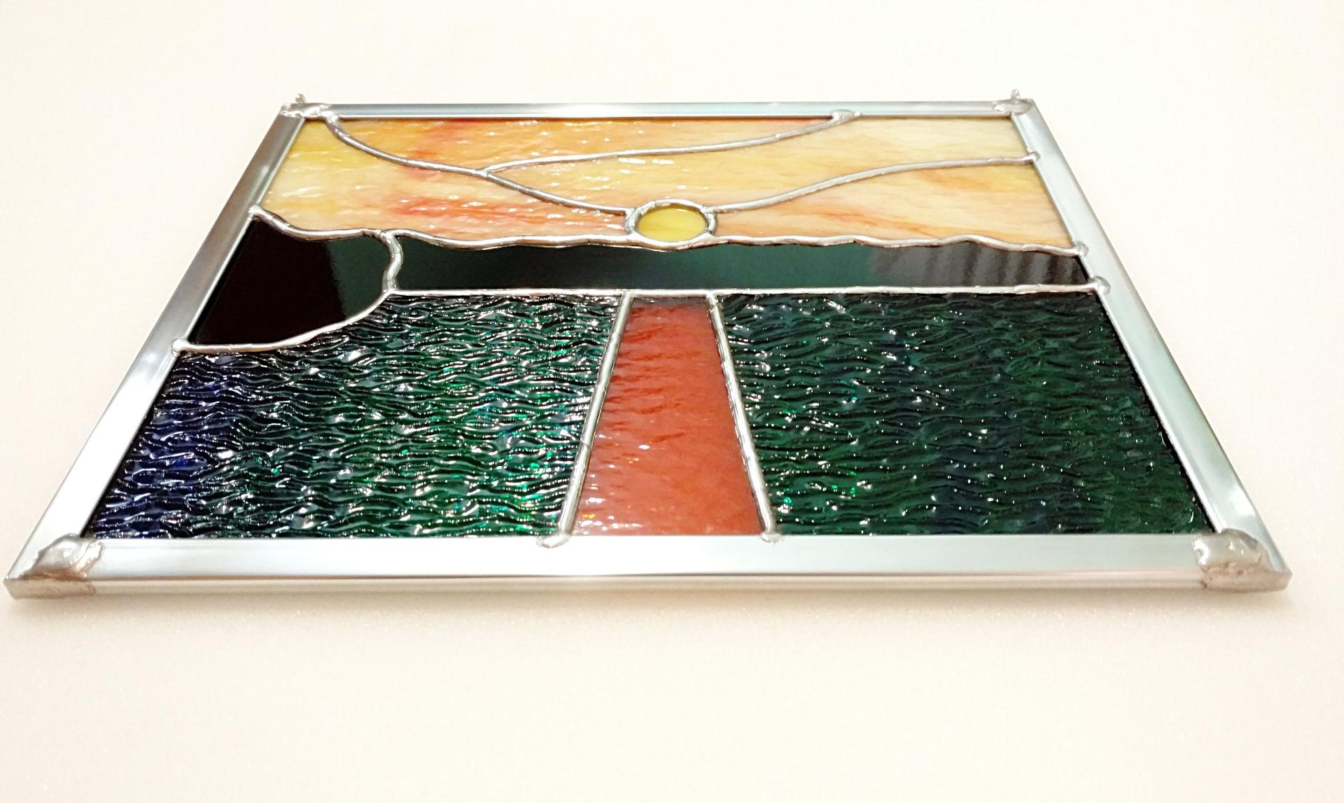 Ocean Sunset Stained Glass Window Panel