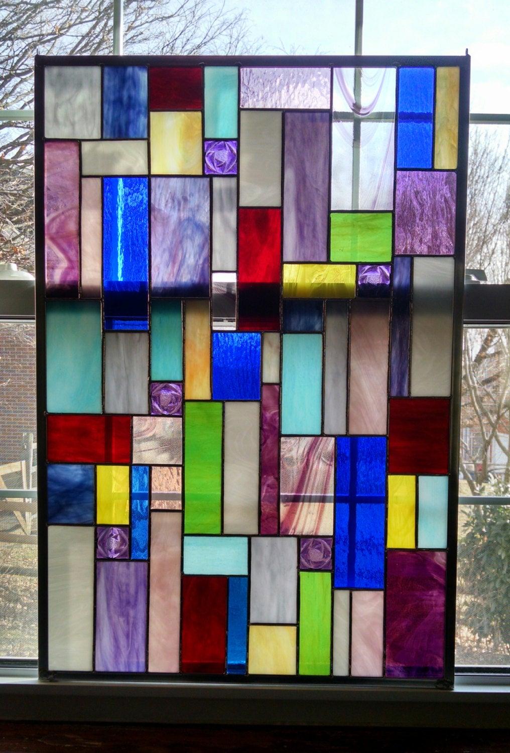 Custom Geometric Stained Glass Window Panel