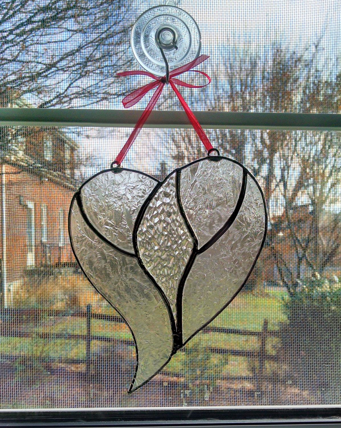 Unity Heart Stained Glass Suncatcher, Clear Cathedral Glasses