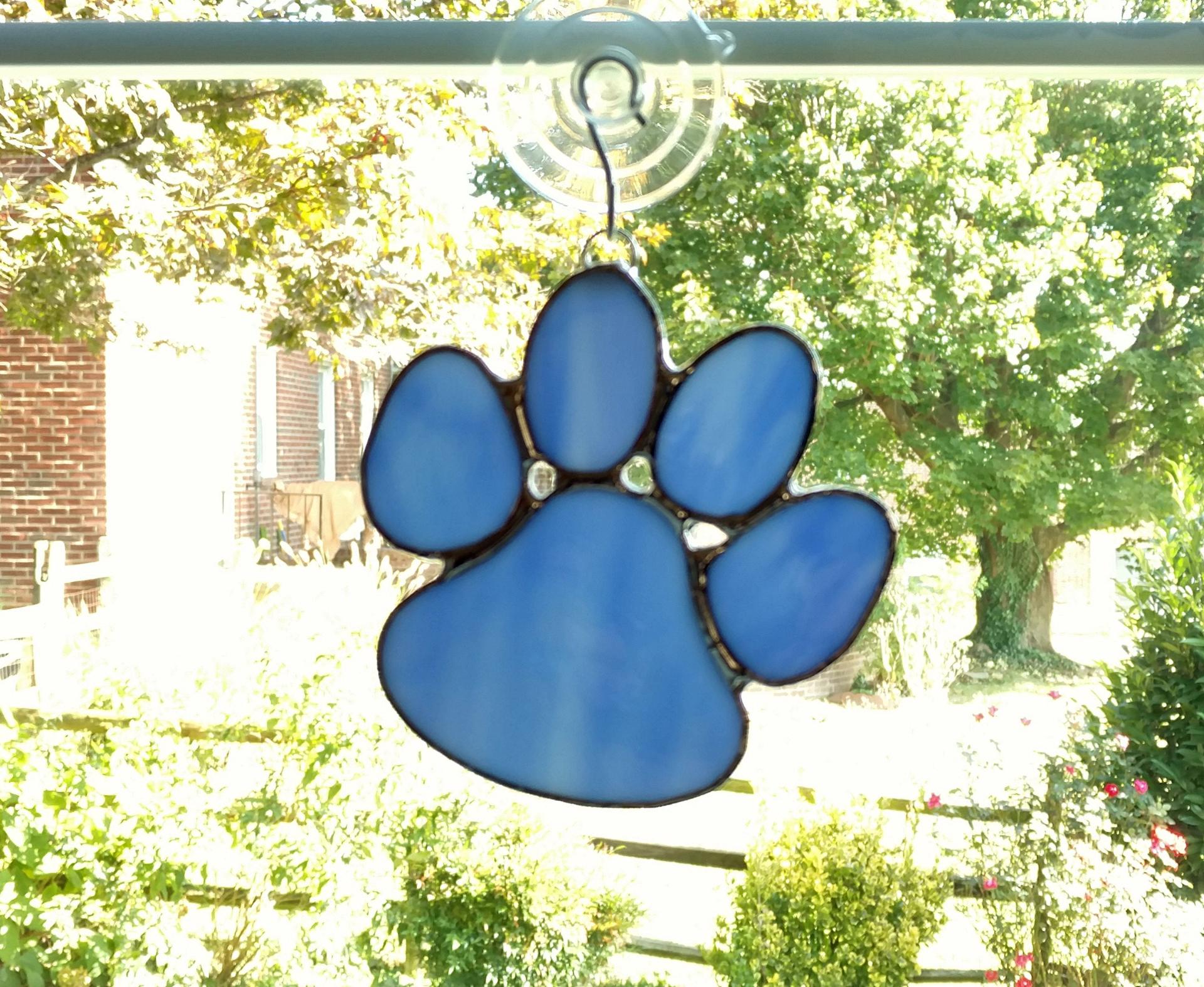 Stained Glass Paw Print Suncatcher, Blue Opal