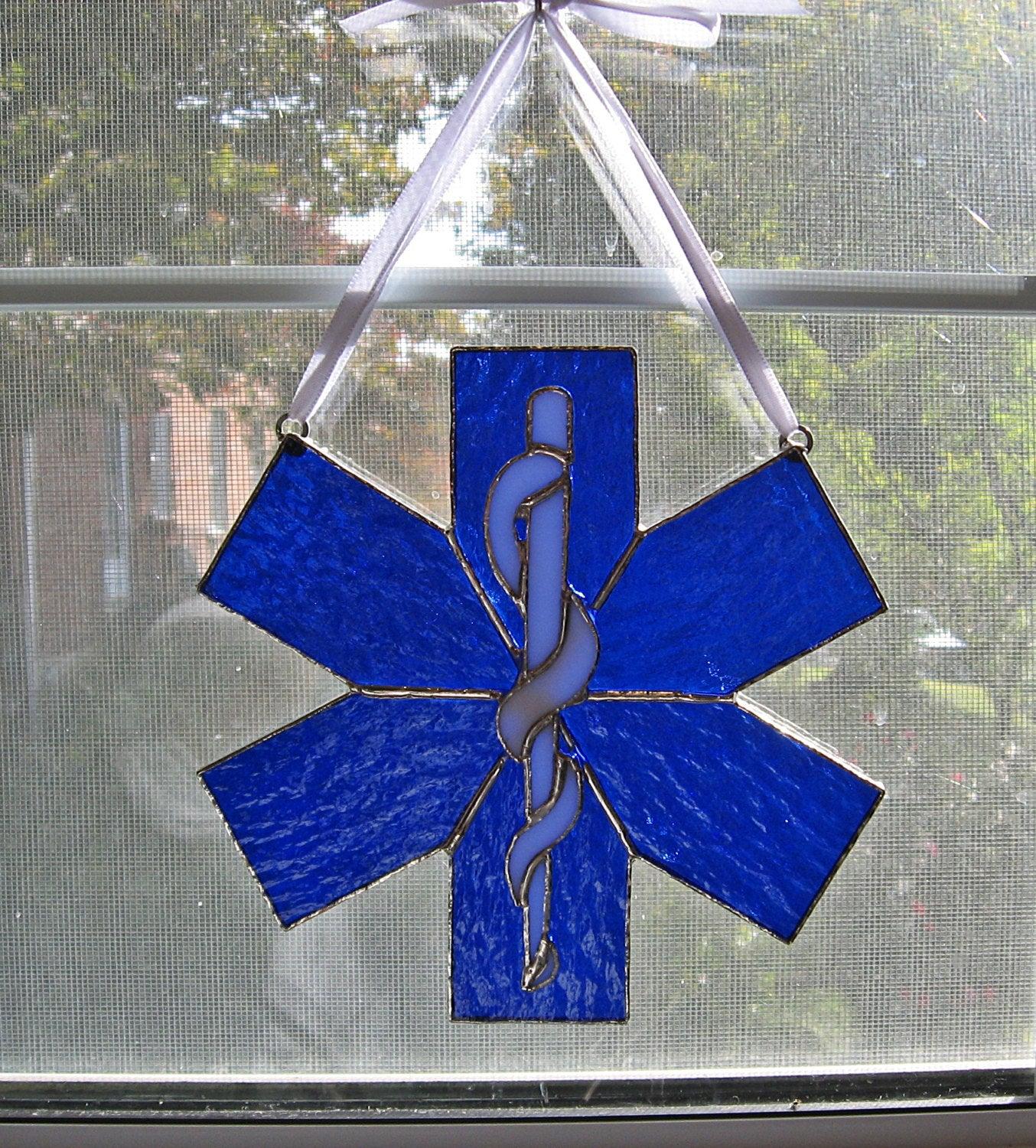 EMS Star of Life Stained Glass Suncatcher