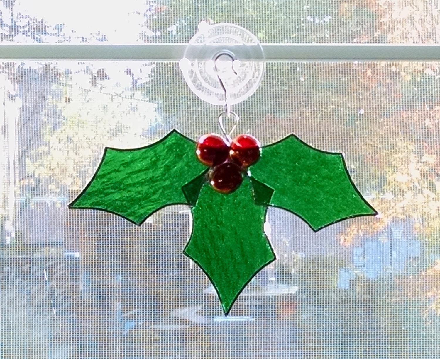 Stained Glass Holly Suncatcher