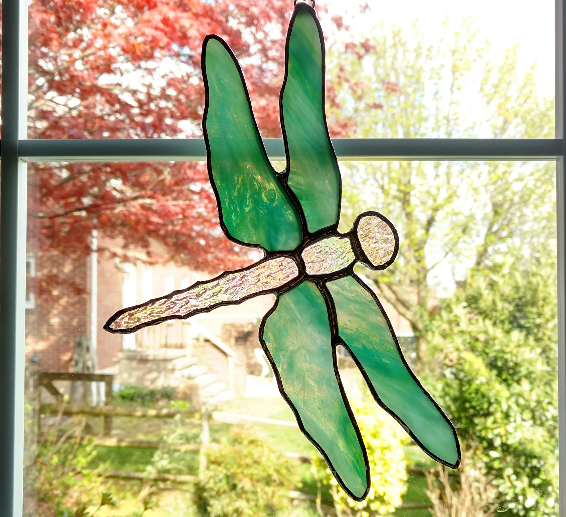 Dragonfly Stained Glass Suncatcher, Custom Colors Available