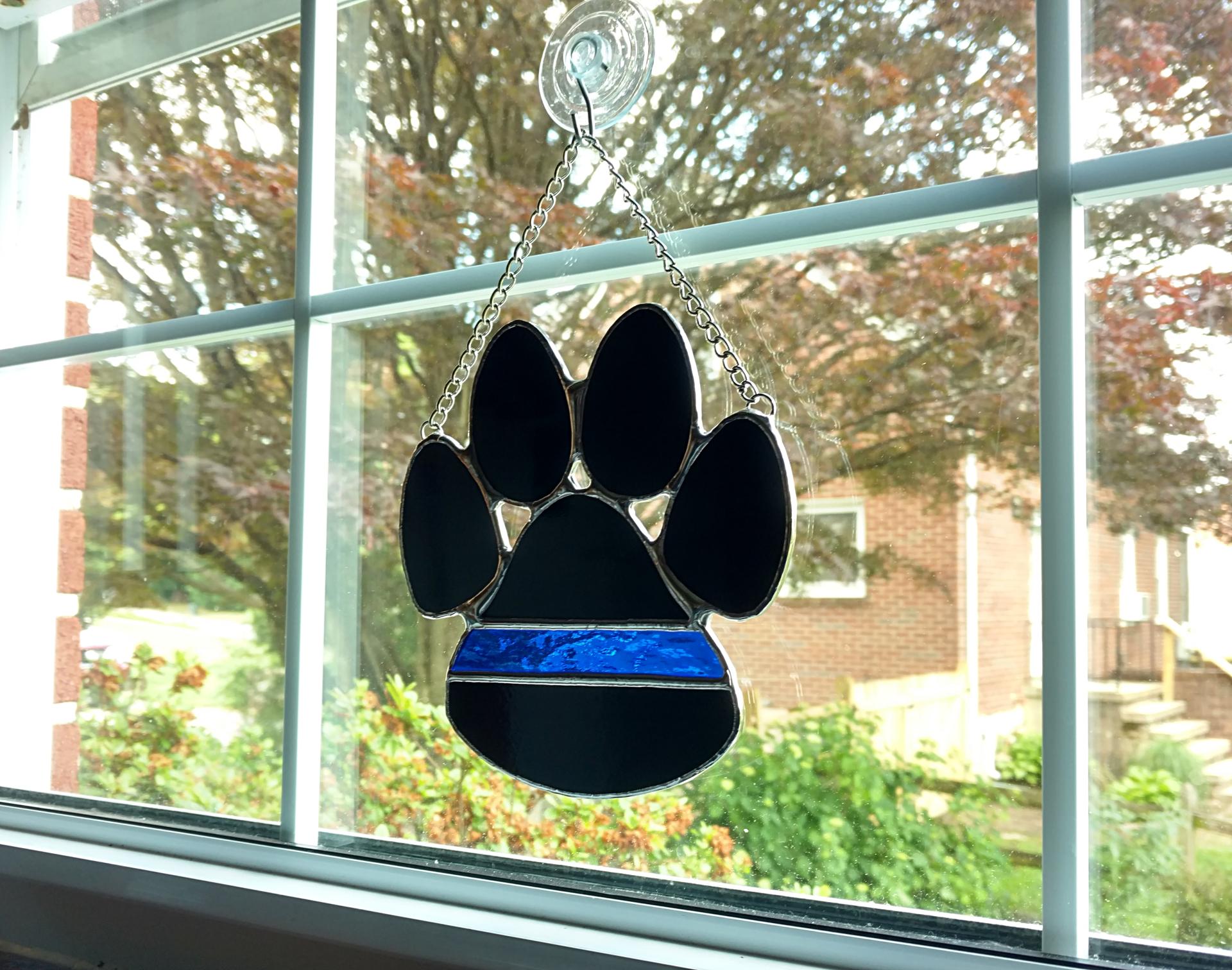 Thin Blue Line Police K-9 Paw Print Suncatcher