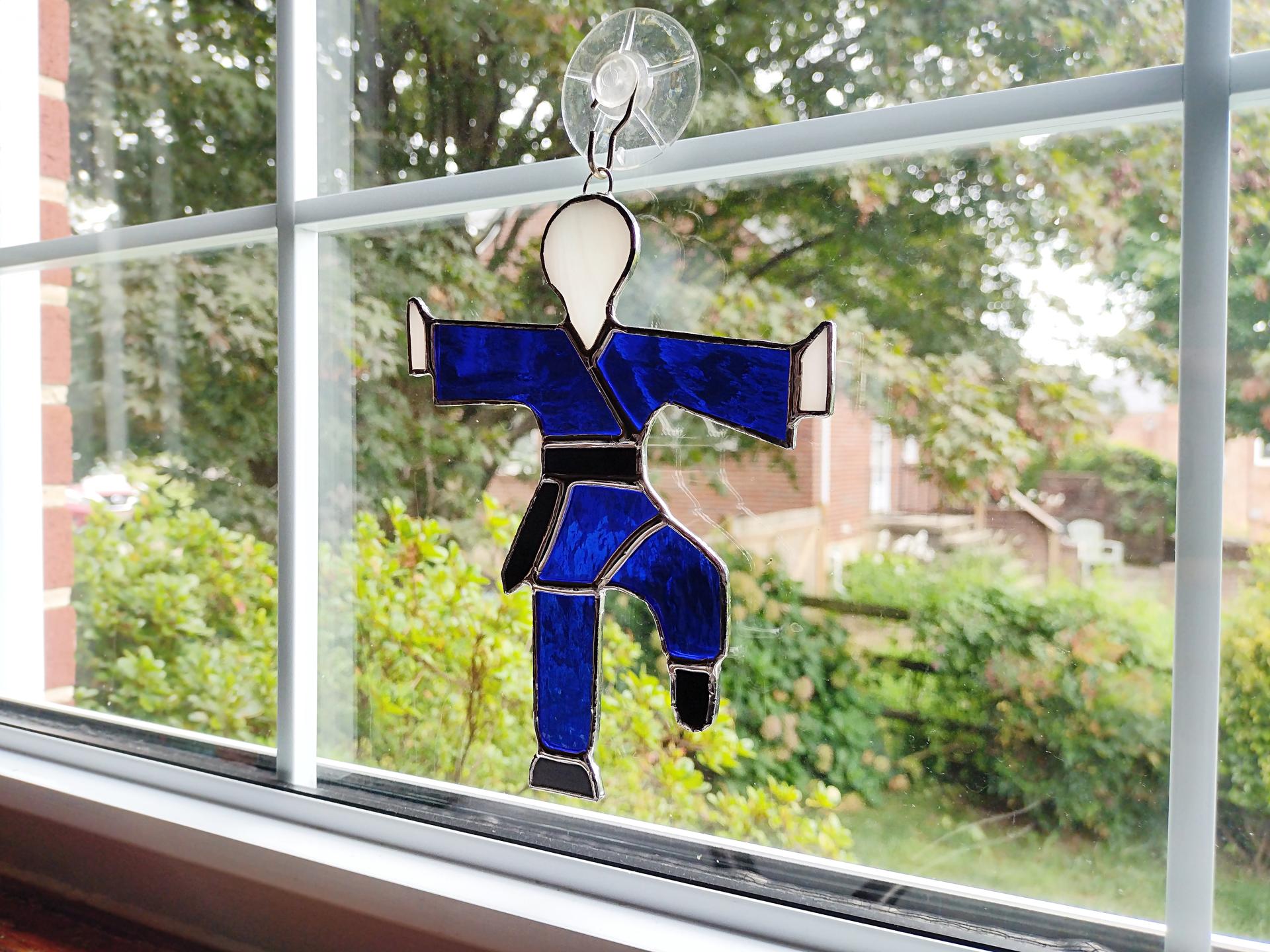 Stained Glass Karate Man Martial Arts Suncatcher, Custom Colors Available