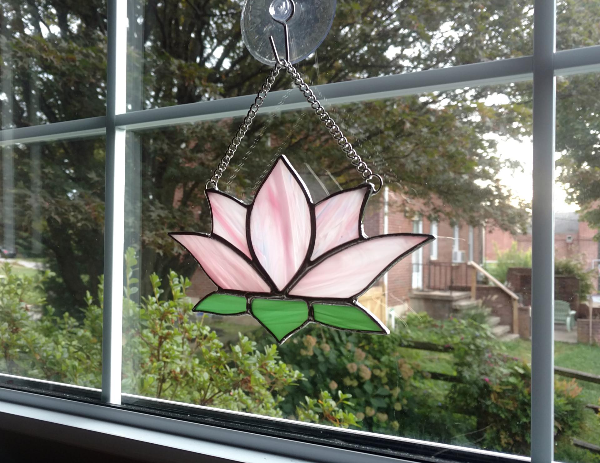 Pink Lotus Flower Stained Glass Suncatcher, Custom Colors Available