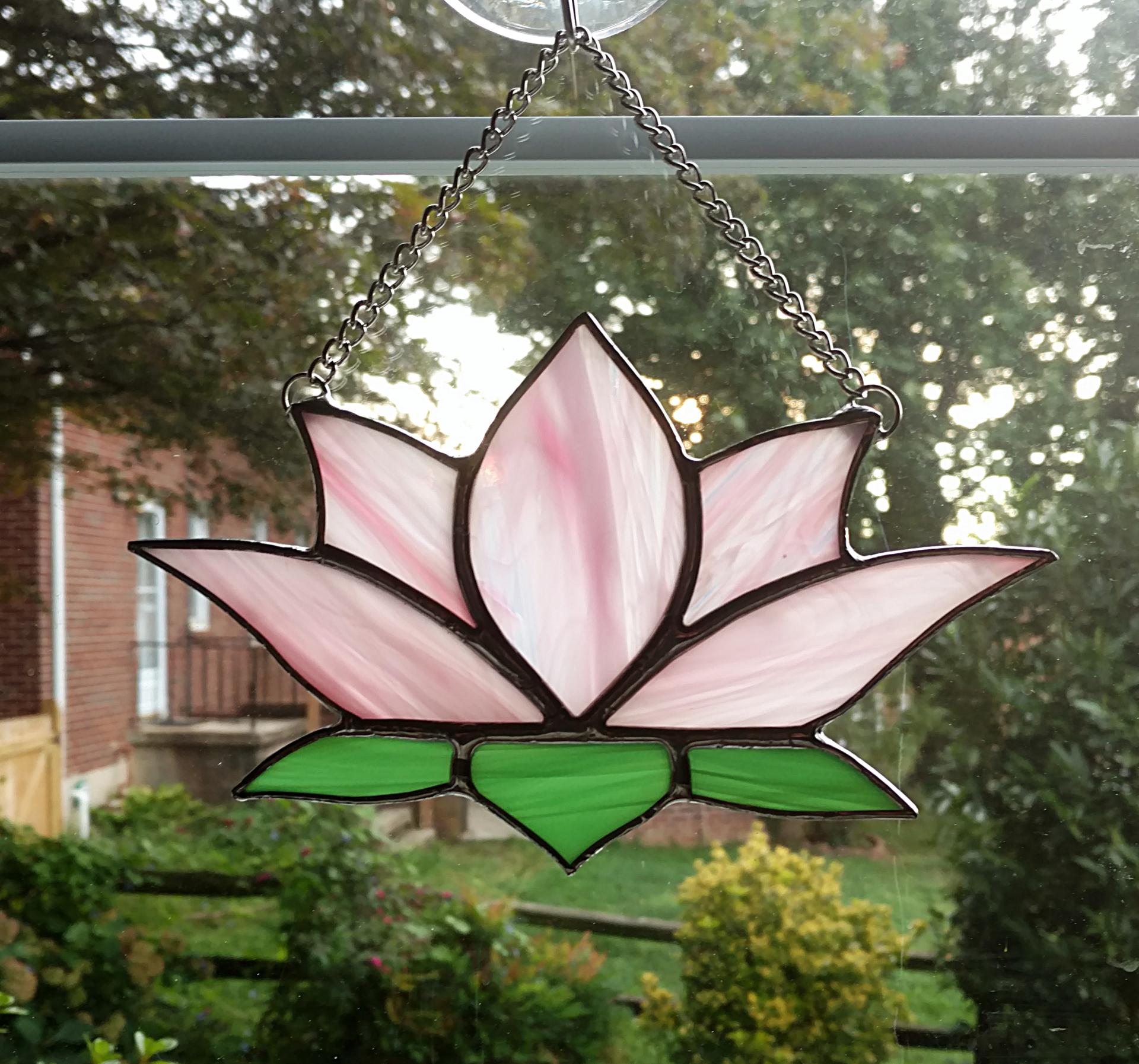 Pink Lotus Flower Stained Glass Suncatcher, Custom Colors Available