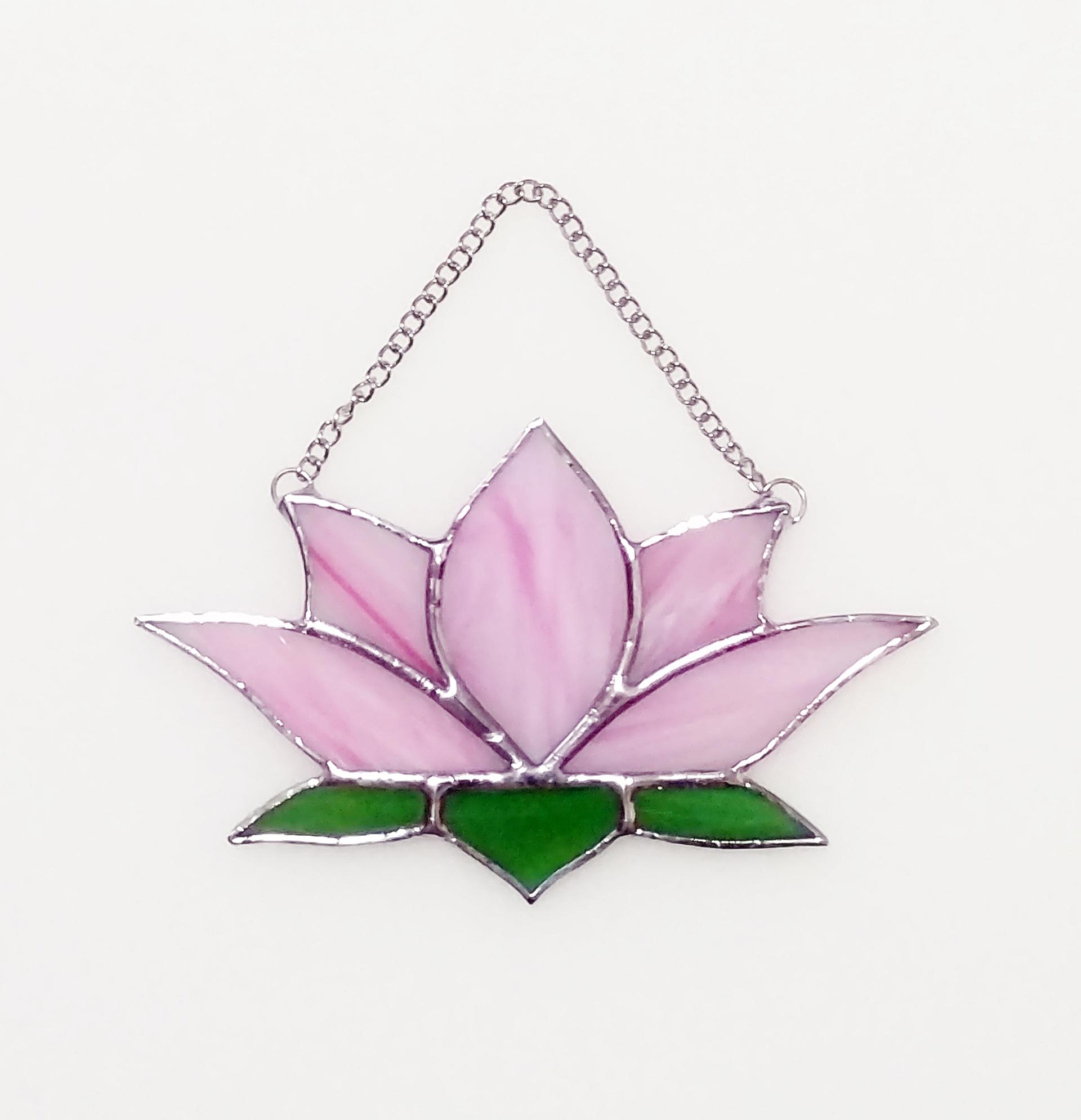 Pink Lotus Flower Stained Glass Suncatcher, Custom Colors Available