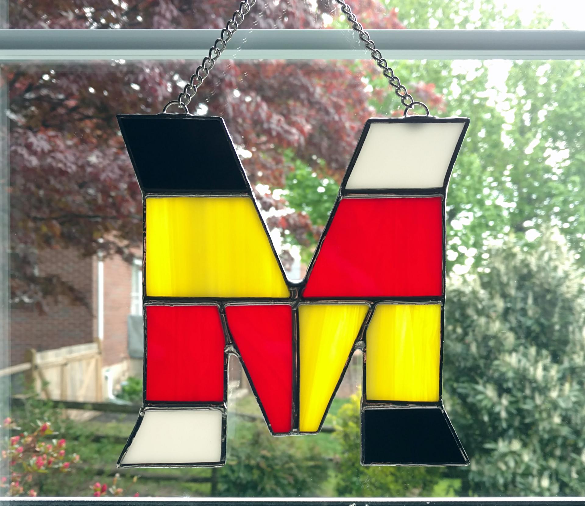 Maryland Pride Stained Glass Suncatcher, University of Maryland Decor, Alumnus Student Gift, Initial M