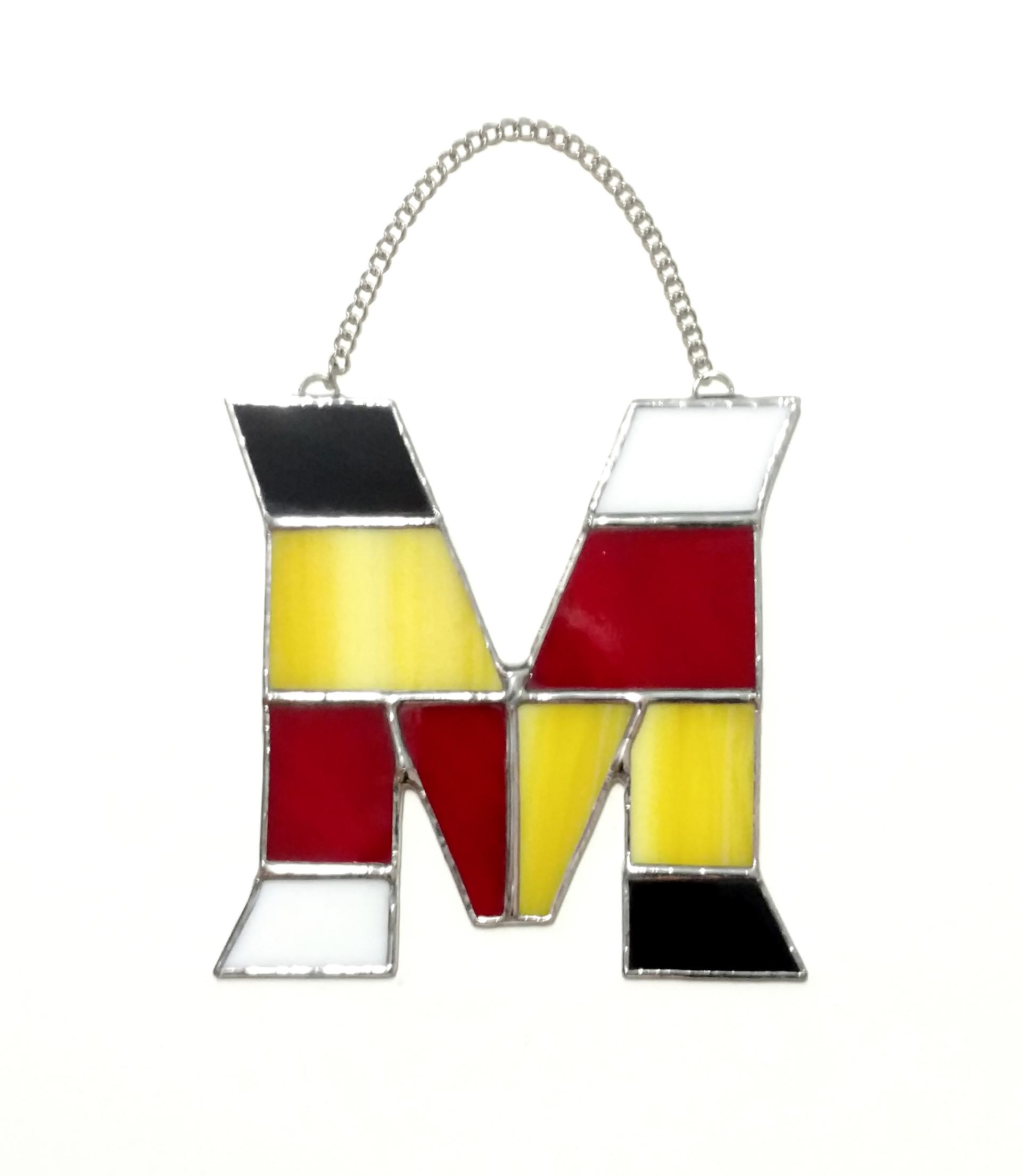 Maryland Pride Stained Glass Suncatcher, University of Maryland Decor, Alumnus Student Gift, Initial M