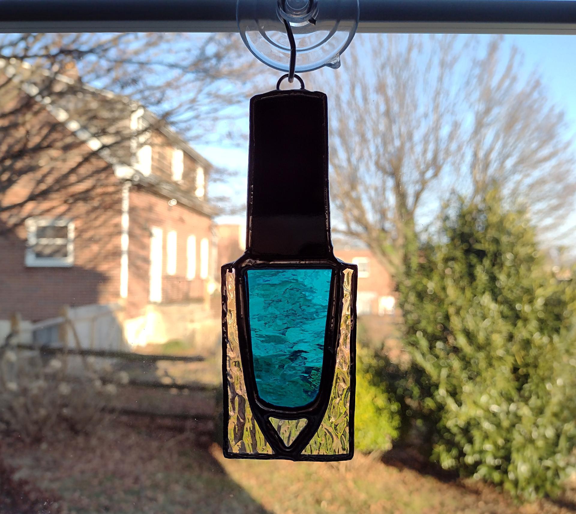 Nail Polish Bottle Stained Glass Suncatcher / Christmas Tree Ornament, Blue Cathedral, Custom Colors Available