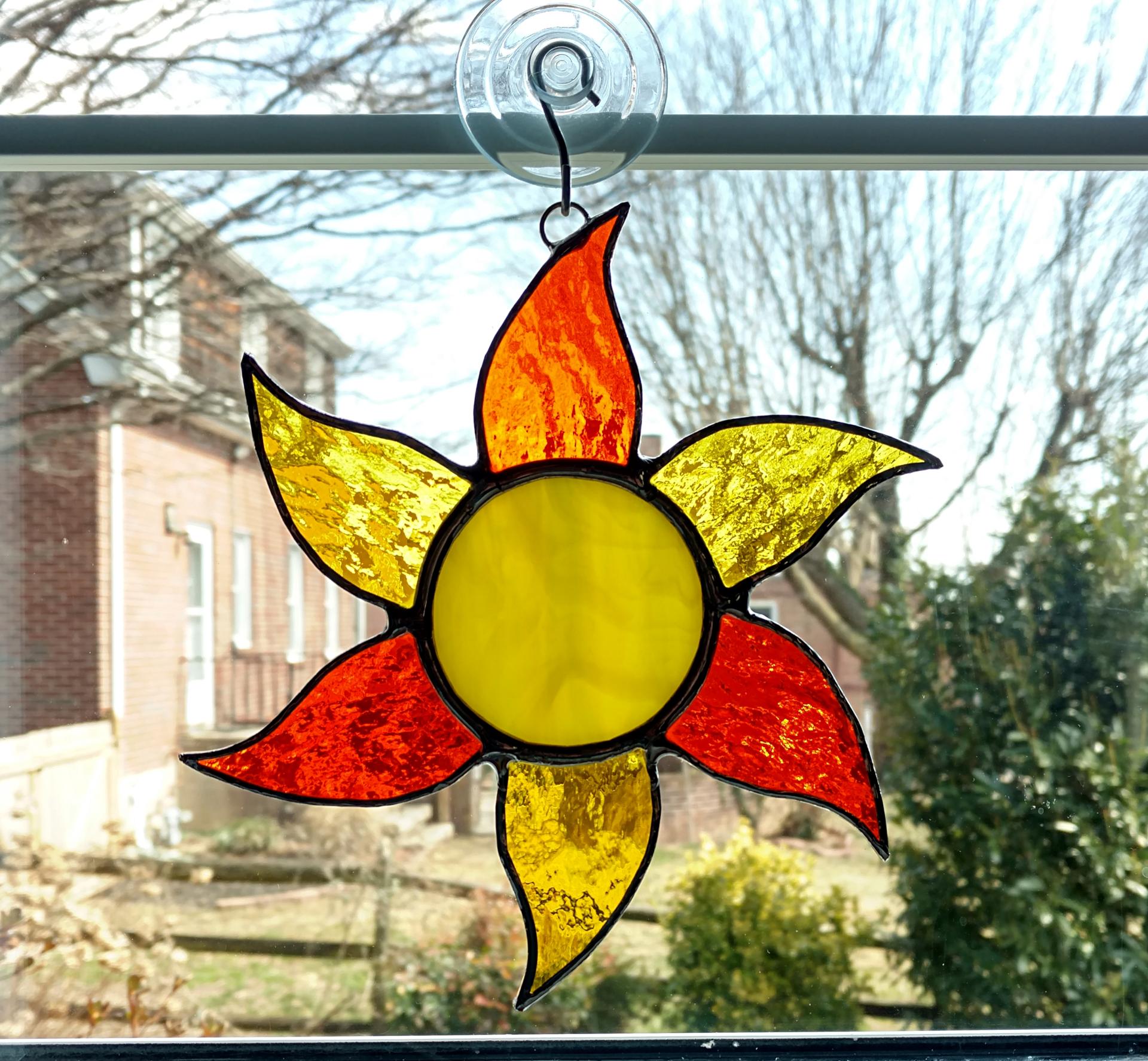 Stained Glass Sun Suncatcher, Orange and Yellow