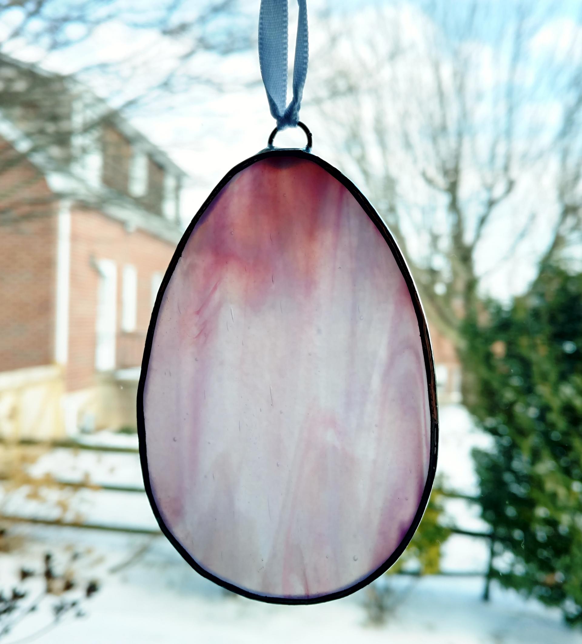 Stained Glass Easter Egg Suncatcher, Pink and White Swirl