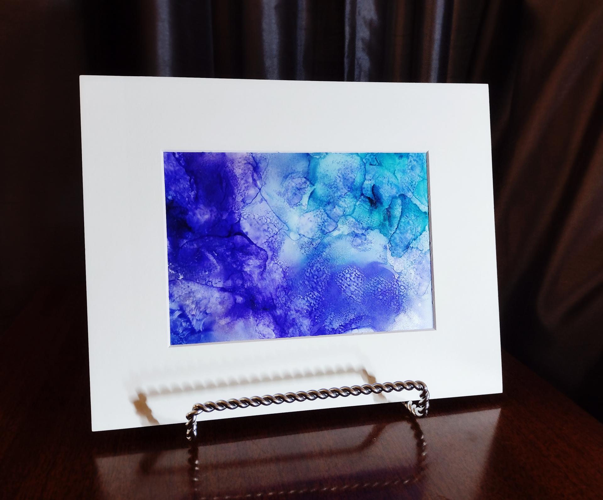 Alcohol Ink Painting Grouping, Set of 2, Purple and Blue Pearlized Fluid Art