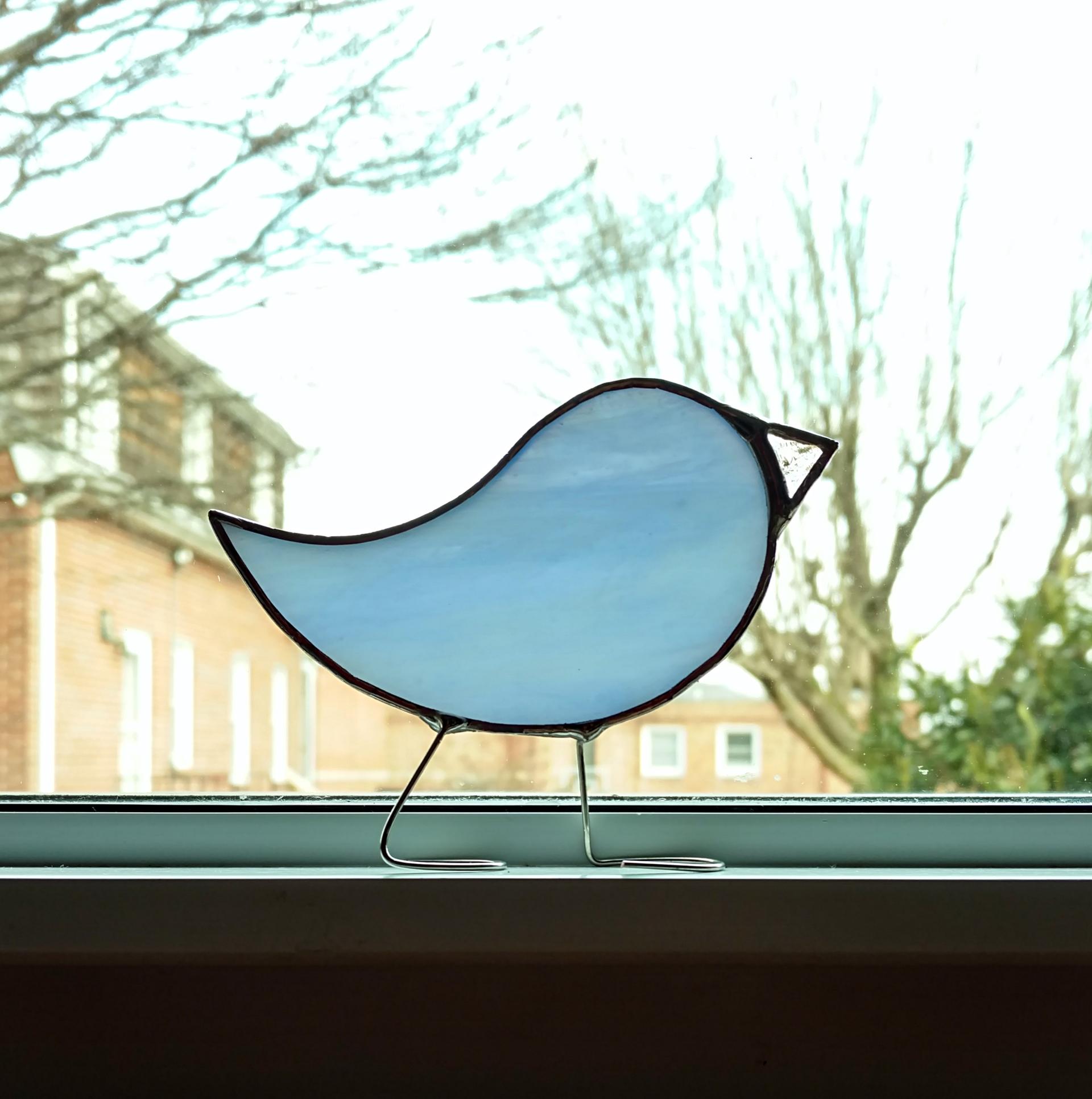 Stained Glass Standing Bird, Light Blue