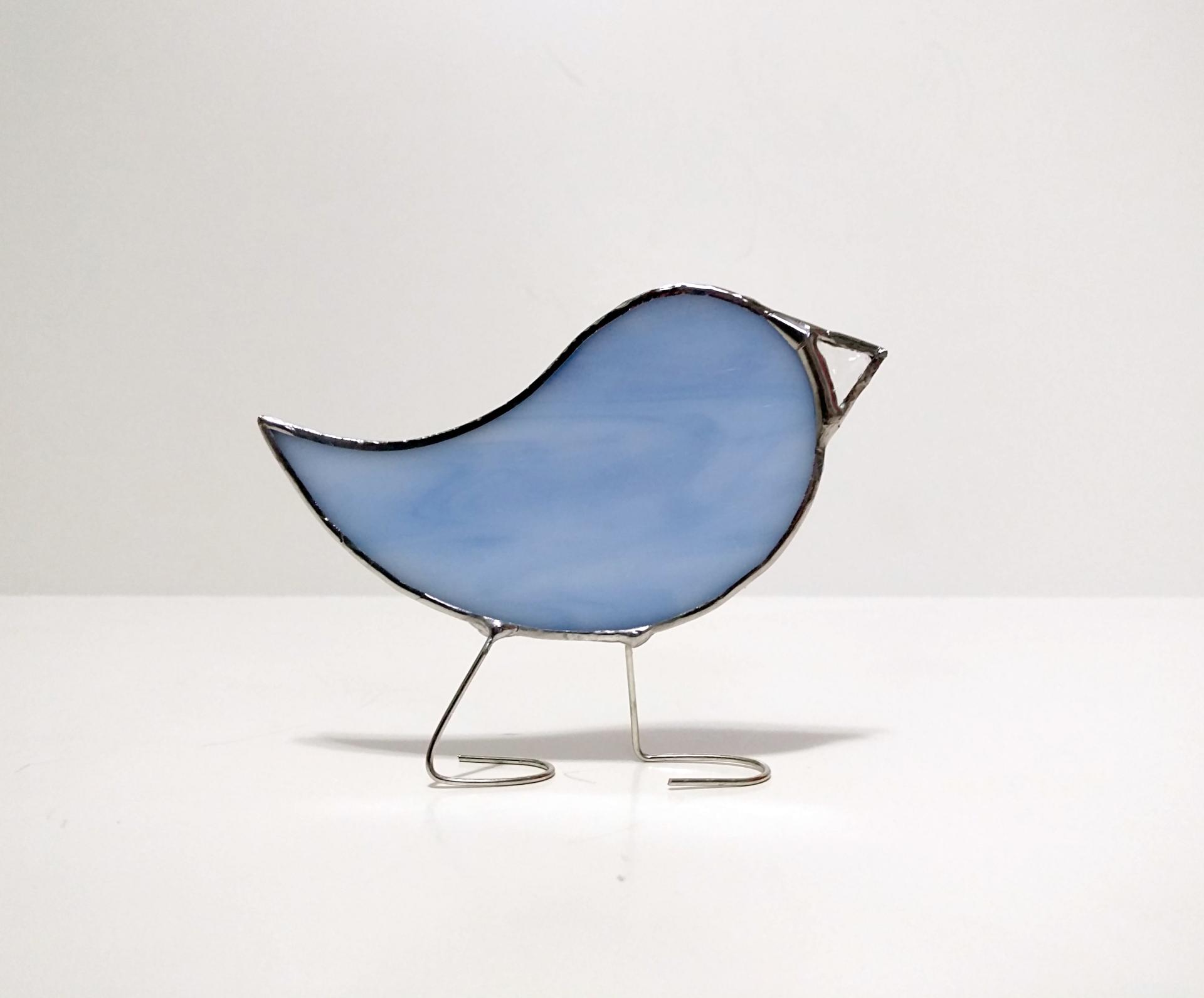 Stained Glass Standing Bird, Light Blue