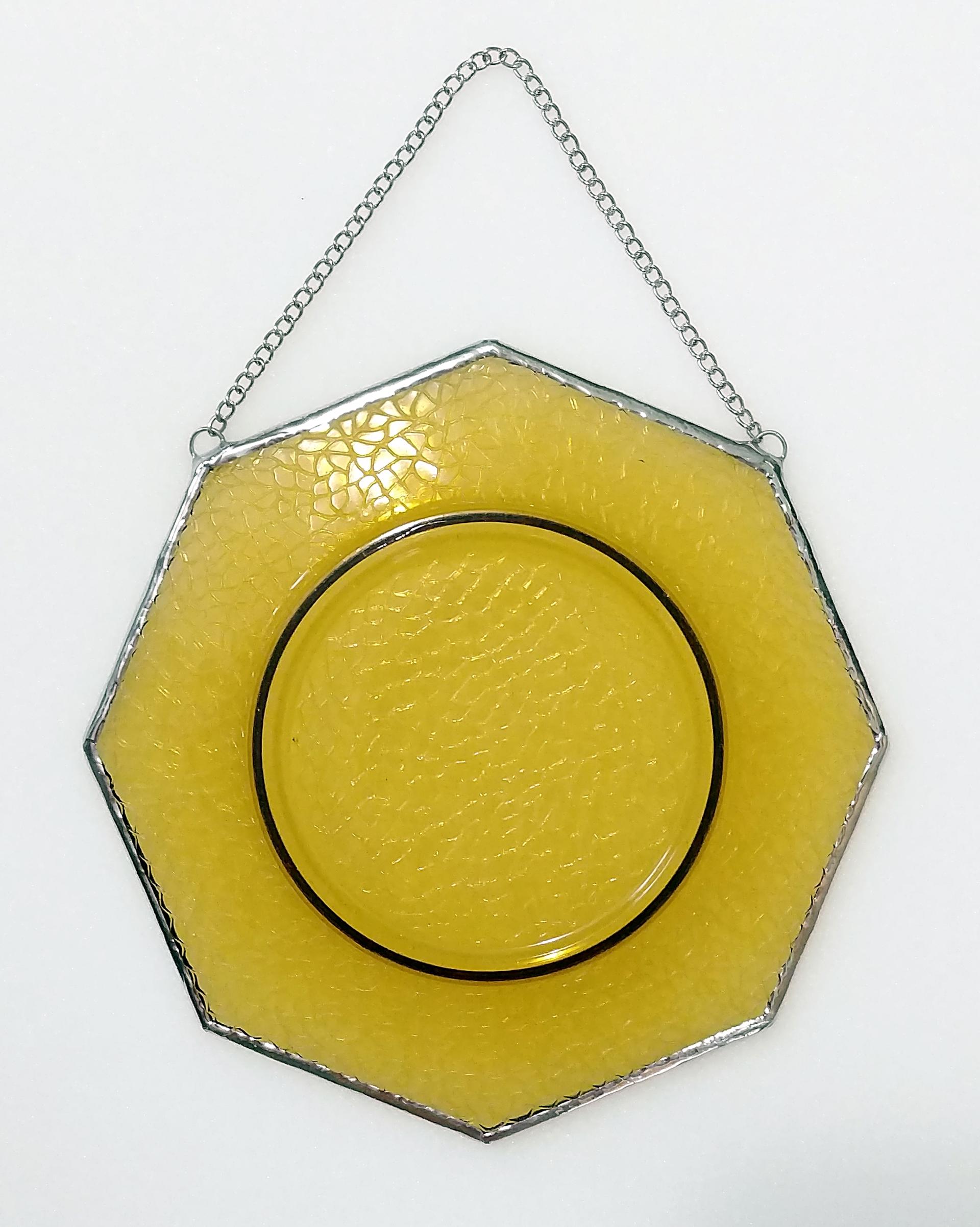 Vintage Amber Crackle Plate Window Hanging