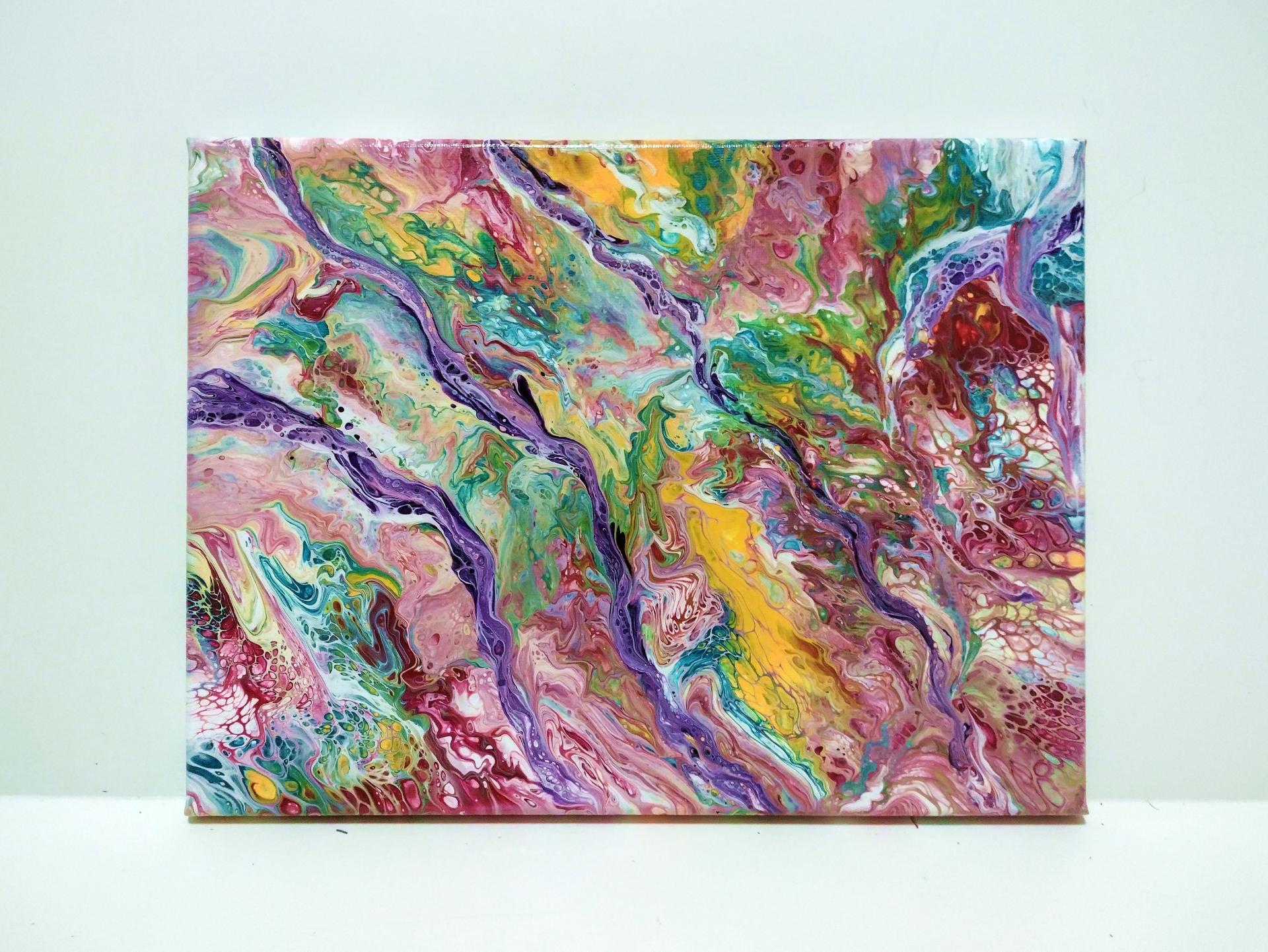 Rainbow Skittles Abstract Original Acrylic Pour Painting, 9" x 12", Fluid Art Painting