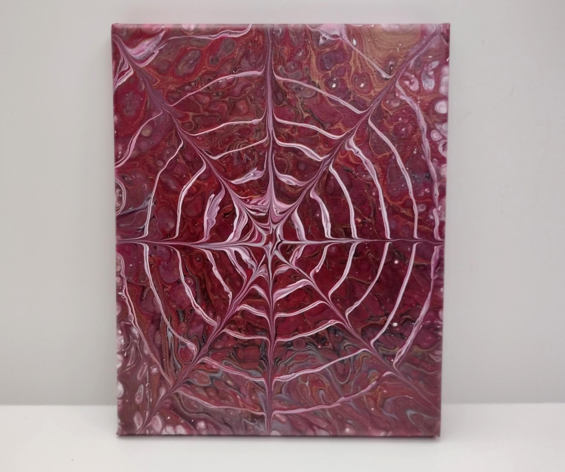 Maroon and White Spiderweb Original Acrylic Pour Painting, 8" x 10", Fluid Art Painting